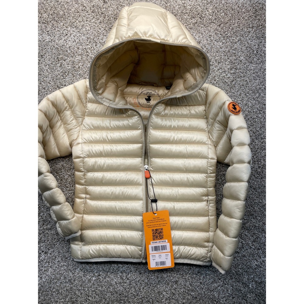 Save The Duck Puffer Jacket Kids 6 Cream NEW Hooded Quilted Padded J32310G